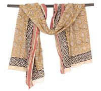 GURU SHOP Paréo léger, sarong, foulard en coton imprimé à la main, lungi avec bordure tissée - moutarde/marron, homme/femme, coton, 190 x 120 cm