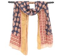 GURU SHOP Paréo léger, sarong, serviette en coton imprimé à la main, lungi avec bordure tissée - Bleu noir, homme/femme, coton, 190 x 120 cm