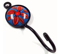 Guru-Shop Patère Murale Ronde, Crochet Avec Carrelage Fait Main - Modèle 1, Bleu, Crochet Mural Avec Céramique Peinte