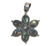 GURU SHOP Pendentif ethnique en argent en forme de fleur - Style bohème indien, normal, Argent sterling, Pas de pierre précieuse