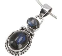 GURU SHOP Pendentif indien Boho en argent avec 2 pierres, 3 x 1 cm, normal, Argent sterling, Pas de pierre précieuse
