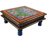 Guru-Shop Petite Table Peinte, Mini Table, Banc Fleuri - Nénuphar Bleu/rouge, Bleu, 16x38x38 cm, Tables Basses Tables de sol
