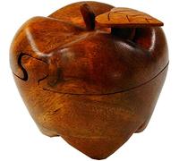 Guru-Shop Pomme en Bois Avec Cachette Secrète, Boîte à Puzzle, Brun, Suarwood, 8x8x8 cm, Boîtes, Coffrets Cercueils