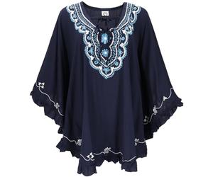 GURU SHOP Poncho brodé Hippie Tunique Caftan Robe de Plage Maxi Taille Femme, bleu nuit, taille unique