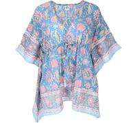 GURU SHOP Poncho hippie, caftan, tunique, poncho, chemisier surdimensionné, robe de plage pour femme, bleu, coton, taille : taille unique, bleu, taille unique