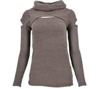 GURU SHOP Psytrance T-shirt à manches longues en maille fine avec épaules ouvertes et col roulé pour femme en coton, cappuccino, 38