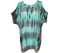 GURU SHOP Robe batik épaules dénudées, tunique à épaules dénudées, robe de plage, mini robe large, pour femme, rouge, synthétique, taille : 42, Turquoise., 42