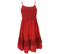 GURU SHOP Robe bohème indienne brodée - Robe d'été - Mini robe hippie chic - Pour femme - Synthétique, rouge, 42