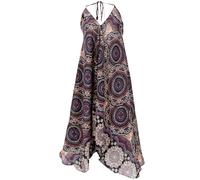 GURU SHOP Robe d'été maxi - Robe de plage - Style paon - Noir - Synthétique - Taille : 38, Noir/lilas, 42