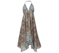GURU SHOP Robe d'été, robe maxi, robe de plage, robe hippie style paon, pour femme, synthétique, gris-bleu, 42