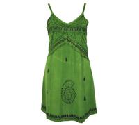 GURU SHOP Robe indienne brodée - Mini robe bohème pour femme, Vert Design 1, 42