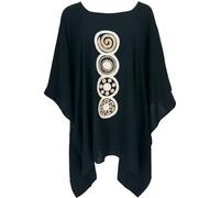 GURU SHOP Robe poncho hippie brodée - Mini robe tunique caftan - Robe de plage - Grande taille - Femme - Gris - Synthétique - Taille unique, Noir , taille unique
