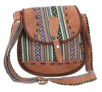 GURU SHOP Sac à bandoulière ethnique en cuir - Grand sac Népal - Marron/bleu - Unisexe - Adulte - 30 x 30 x 15 cm, Multicolore/vert, Taille unique