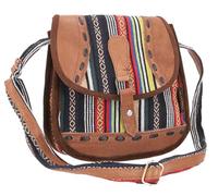 GURU SHOP Sac à bandoulière ethnique en cuir - Grand sac Népal - Marron/bleu - Unisexe - Adulte - 30 x 30 x 15 cm, coloré, Taille unique