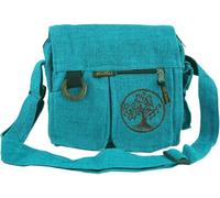 GURU SHOP Sac à Bandoulière Ethno `Arbre de Vie` - Turquoise, Mixte Adulte, Bleu, Ducoton, Size:One Size, 25x25x7 cm, Sacs à Bandoulière