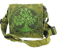 GURU SHOP Sac à Bandoulière Ethno, L``arbre de Vie` Népalais - Vert, Mixte Adulte, Vert, Ducoton, Size:One Size, 20x20x7 cm, Sacs à Bandoulière