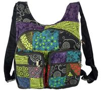 GURU SHOP Sac à dos Patchwork, sac à dos Loisir, sac à dos Hippie - Noir, Mixte Adulte, Noir, Ducoton, Size:One Size, 30x28x6 cm, Sacs à dos et Sacs de Sport