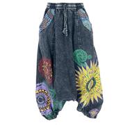 GURU SHOP Stonewash Pantalon sarouel, pantalon bouffant, pantalon bouffant, pantalon Aladin - Noir/multicolore pour femme, coton, taille : L/XL