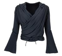 GURU SHOP T-shirt à manches longues avec manches trompettes pour femme en coton, Noir , 42