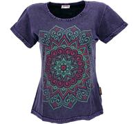GURU SHOP T-shirt avec imprimé mandala, Stonewashed T-shirt, femme, coton, tops & T-shirts, vêtements alternatifs, Violet, 40