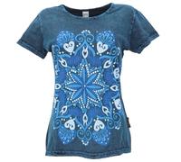 GURU SHOP T-shirt bohème avec imprimé mandala délavé pour femme en coton, bleu, 44