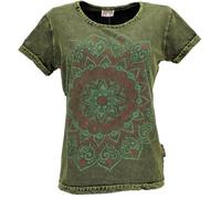 GURU SHOP T-shirt bohème avec imprimé mandala délavé pour femme, vert, 40