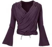 GURU SHOP T-shirt enroulé, T-shirt de yoga, T-shirt manches longues à manches ballon, pour femme, en coton, aubergine, 42