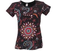 GURU SHOP T-shirt imprimé mandala en coton imprimé pour femme - T-shirt de yoga pour femme, Noir , 40