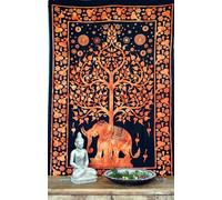 Guru-Shop Tenture Murale Style Boho, Couvre-lit Indien - Arbre de vie éléphant/orange, Orange, Ducoton, 190x140 cm, Mandala Couvre-lits et Serviettes Murales