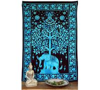 Guru-Shop Tenture Murale Style Boho, Couvre-lit Indien - Arbre de vie éléphant/turquoise, Turquoise, Ducoton, 190x140 cm, Mandala Couvre-lits et Serviettes Murales