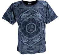 GURU SHOP Tibet & Bouddhist Art T-shirt Flower of Life Mandala Stonewash pour homme Coton Imprimé T-Shirt Alternative Vêtements, Noir , L