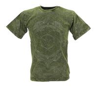GURU SHOP Tibet & Bouddhist Art T-shirt Flower of Life Mandala Stonewash pour homme, en coton, vert olive, S