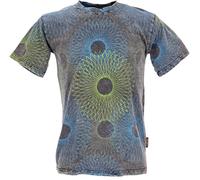 GURU SHOP Tibet & Bouddhist Art T-shirt Fusion Mandala Stonewash en coton pour homme, Noir/bleu., S