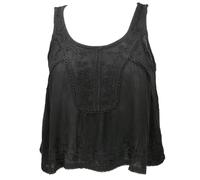 GURU SHOP Top brodé Boho Chic Court Ample d'été Femme Synthétique, Noir , 38