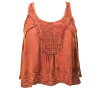 GURU SHOP Top brodé Boho Chic Court Ample d'été Femme Synthétique, Orange rouille., 38