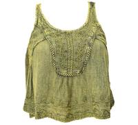 GURU SHOP Top brodé Boho Chic Court Ample d'été Femme Synthétique, vert citron, 38