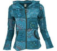GURU SHOP Veste Patchwork Goa, Veste à Capuche Boho, Veste Ethno, pour Femme, en Coton, pétrole, 44