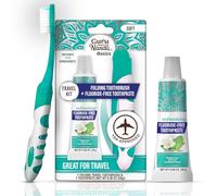 GuruNanda Brosse à dents pliante avec couvercle intégré et dentifrice avec hydroxyapatite, parfaite pour les voyages, compacte et portable, en déplacement - Poils doux et poignée ergonomique, pour