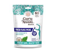 GuruNanda Fresh Floss Lot de 60 médiators dentaires - Fil anti-déchiquetage avec cure-dents coudé pour un retrait efficace de la plaque dentaire - Recommandé par les dentistes - Idéal pour les voyages