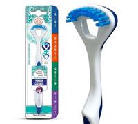 GuruNanda Gratte-langue double action (1 paquet), gratte-langue 2 en 1 et brosse à poils doux, nettoie en profondeur et combat la mauvaise haleine - La couleur varie