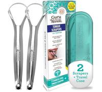 GuruNanda Gratte-langue en acier inoxydable, aide à la mauvaise haleine, 100% acier inoxydable, idéal pour l'hygiène bucco-dentaire, nettoyeur de langue pour adultes et enfants, argenté (lot de 2)
