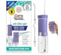GuruNanda Hydropulseur dentaire compact - Irrigateur buccal de voyage avec minuterie intelligente et 2 embouts de fil dentaire - Réservoir de 180 ml - Lavande