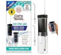 GuruNanda Hydropulseur dentaire compact - Irrigateur buccal de voyage avec minuterie intelligente et 2 embouts de fil dentaire - Réservoir de 180 ml - Noir