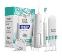 GuruNanda Lion & Lamb Kit 2.0, brosse à dents électrique avec hydropulseur, 4 embouts de jet, 4 têtes de brosse, et design étanche IPX7 pour un soin buccal complet, blanc