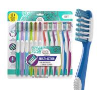 GuruNanda Lot de 12 brosses à dents directionnelles multi-actions avec nettoyeur de langue, poignée ergonomique, poils souples