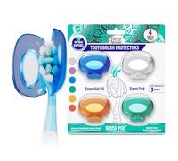 GuruNanda Lot de 4 capuchons de brosse à dents pour brosses manuelles et électriques - Protecteur de brosse à dents en plastique à clipser avec vapeurs d'huiles essentielles naturelles - Les couleurs