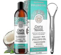 Gurunanda Oil Pulling (8 Fl.oz) with Coconut & Peppermint Oil with Tongue Scraper Inside The
