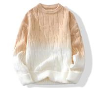 GURUNVANI Pull unisexe en tricot dégradé à col ras-du-cou, coupe ample, texture torsadée, kaki, Large