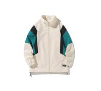 GURUNVANI Veste patchwork pour homme avec fermeture éclair intégrale - Veste coupe-vent vintage, Hj24081 blanc, Medium