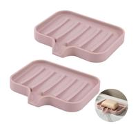 Gurwen 2 Pièces Silicone Porte Savon Salle de Bain avec Évacuation, Rose | Antidérapants, Facile à Nettoyer, Support Savon Douche Incliné pour Baignoire, Lavabo et Cuisine